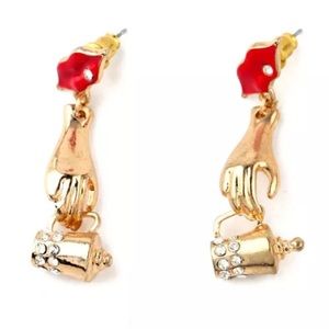 Retro Lips Hands and Drink Earrings